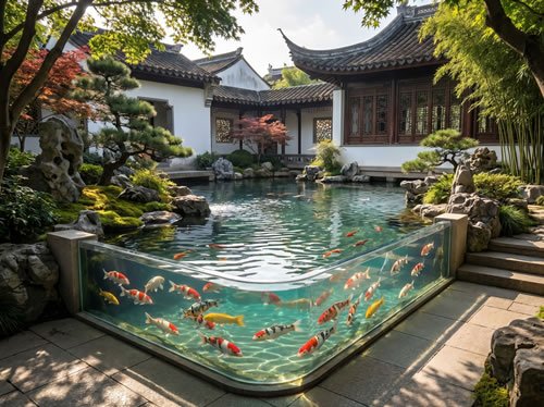 Custom Design of Transparent Acrylic Fish Ponds for Villa Gardens